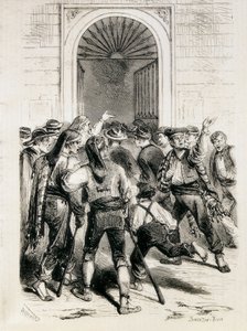 España (1873). Proclamación de la Primera República y asalto al ayuntamiento de Barcelona (11 de febrero de 1873). Aguafuerte. de Artist Unknown