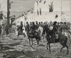 España. La Primera República (1873-1874). Cantón de Cartagena. El general José López Domínguez en Cartagena tras la capitulación de los cantonalistas. Imagen publicada en "La Ilustración Española y Americana". Aguafuerte. de Artist Unknown