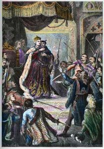La emperatriz María Teresa de Austria recibe, durante su visita al Parlamento de Bratislava, el juramento de fidelidad de los nobles húngaros.