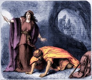 La resurrección de Samuel por la bruja de Endor -Biblia (imprimir)