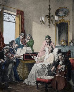 Wolfgang Amadeus Mozart (1756-1791) moribundo, dirige a un grupo de músicos para el Réquiem que acaba de terminar (Mozart (1756-1791) en sus últimos días dirigiendo a un grupo de músicos para el Réquiem)