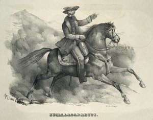 ZUMALACARREGUI, Tomás (1788-1835). General carlista. España. Primera Guerra Carlista. Zumalacarregui montando a caballo. Grabado. de Artist Unknown