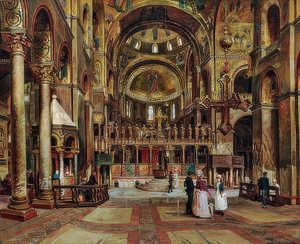 En el interior de la Basílica de San Marcos, Venecia. 1886 de Arturo Ferrari