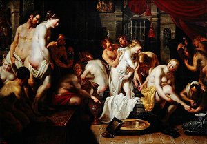 Ester en el refugio de mujeres de Asuero de Artus Wolfaerts or Wolffort
