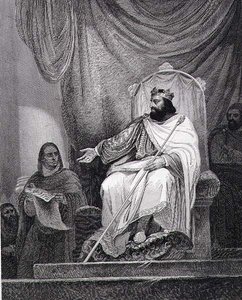 Carlomagno (742-814) emitiendo el Capitulare de Herstal en 779, grabado por Leclerc de Ary (after) Scheffer