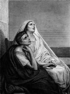 Santa Mónica con San Agustín - en el frontispicio de la Historia de Santa Mónica por el Abad Bougaud, Librería Poussielgue 1866 de Ary Scheffer