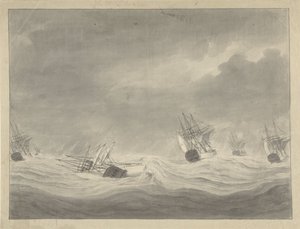 El hundimiento del barco La Unión bajo el capitán Graaf van Welderen en el Mar del Norte, el 19 de octubre de 1782 de Ary van Wanum
