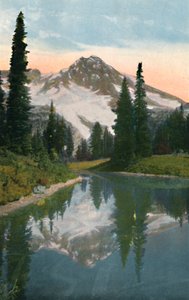 Monte Rainier y el lago Reflection de Asahel Curtis