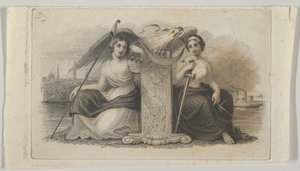 Viñeta de billete con figuras femeninas que representan la Libertad y la Justicia, ca. 1824-37 de Asher Brown Durand.