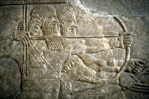 Rey Asurnasirpal II durante una cacería real de leones, 650-620 a.C. de Assyrian