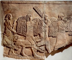 Escena de Ashurbanipal cazando, de los Palacios Reales de Nínive, c. 645 a.C. (bajorrelieve de piedra)