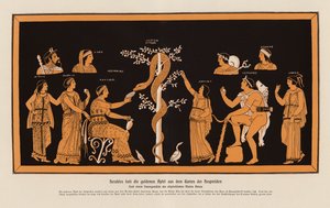 Heracles robando las manzanas de oro del Jardín de las Hespérides (litografía en color) de Asteas Asteas