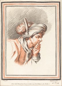 Cabeza de un Hombre con Turbante con Plumas de Atelier of Gilles Demarteau the Elder after Carle Van Loo