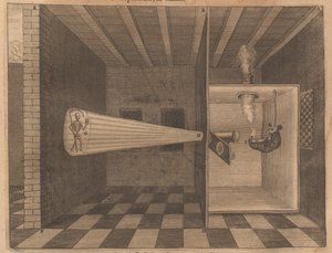 Linterna mágica mostrando la Muerte de Ars Magna Lucis, 1671
