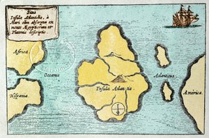 Mapa de la isla legendaria de la Atlántida - del Mundus Subterraneus de Athanase Kircher de Athanasius Kircher