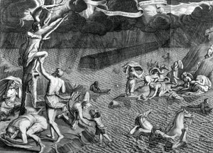 Escena del diluvio, 1675 de Athanasius Kircher