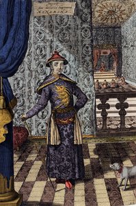 El Emperador Chino y Gobernante Supremo de los Tártaros - Emperador chino Kangxi (1652-1722) dinastía Qing, grabado por Athanasius Kircher (1601-1680) de 
