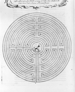 El laberinto de Cnossos diseñado por Dédalo - En el centro está el minotauro - “Turris Babel” de Athanase Kircher - Ámsterdam
