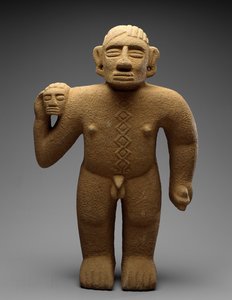 Guerrero de pie con cabeza de trofeo, Costa Rica, Período Tardío V - Período Temprano VI, 700-1000