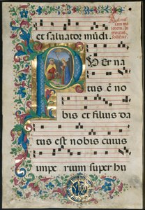 Hoja de un Gradual: P Inicial con la Natividad de Attavante degli Attavanti