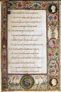Página del manuscrito "Il canzoniere" de Francesco Petrarca (Petrarca) (1304-1374) iluminada por Attavante dei Attavanti (1452-1525) (ms. cl.VIII.684) siglo XV Dim. 19 x 12,7 cm Florencia, Biblioteca Nacional de Attavante di Gabriello di Vanti di Bartolo