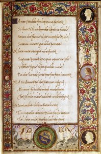 Página del manuscrito de "Il Canzoniere" de Francesco Petrarca (1304-1374). Miniatura de Attavante degli Attavanti (1452-1525), Biblioteca Nacional, Florencia. de Attavante di Gabriello di Vanti di Bartolo