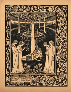 Cómo cuatro reinas encontraron a Lancelot durmiendo. Ilustración del libro Le Morte d