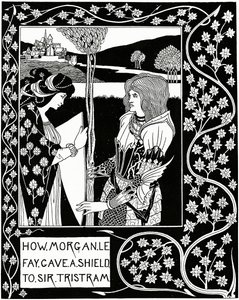 Cómo Morgan le Fay dio un escudo a Sir Tristram, ilustración de 