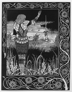 Cómo Sir Bedivere lanzó la espada Excalibur al agua, una ilustración de 