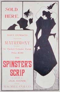 Póster publicitario de The Spinsters Scrip, compilado por Cecil Raynor, publicado por Macmillan & Co.