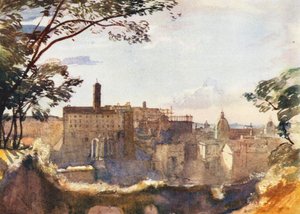 Roma: El Capitolio desde el Palatino (litografía en color) de Aubrey Waterfield