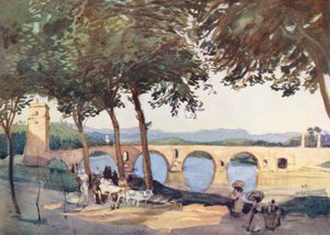 Roma: El Ponte Molle (litografía en color)