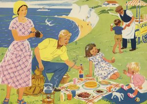 Un picnic (litografía en color) de Audrey Brunton