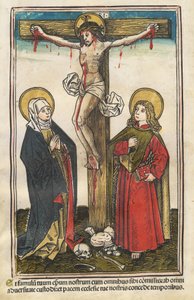 Cristo en la Cruz con la Virgen y San Juan de Augsburg 15th Century