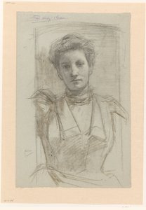 Retrato de una mujer, medio en la cara de August Allebe