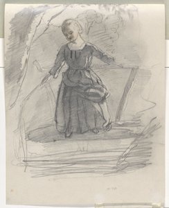 Chica de la pesca en un puente