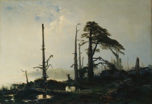 Lago en la niebla (óleo sobre lienzo) de August Cappelen