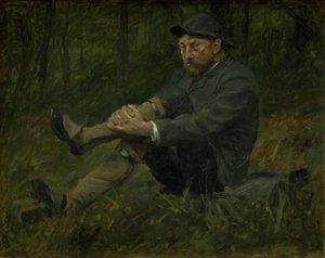 El arquitecto Thorvald Bindesbøll en un bosque de abetos en Kullen