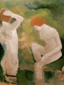 Bañistas en la ladera verde