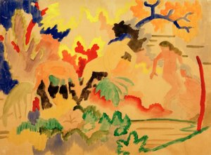 Tres desnudos con ciervos en el agua de August Macke