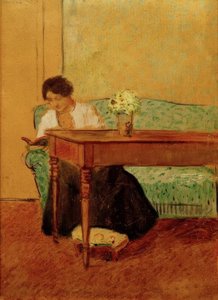 Elisabeth en un sofá verde, leyendo de August Macke