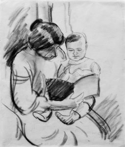 Madre con niño, leyendo (Elisabeth y Walterchen) de August Macke
