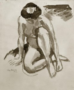 Desnudo sentado, inclinado hacia adelante de August Macke