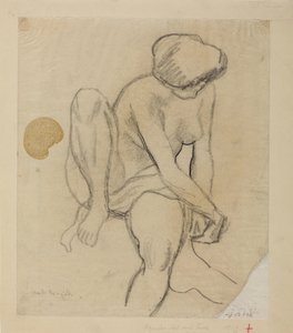 Desnudo femenino sentado con tela de August Macke