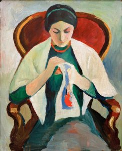 Mujer bordando en la silla: Retrato de la esposa del artista