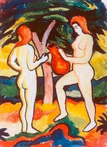 Dos desnudos con jarra