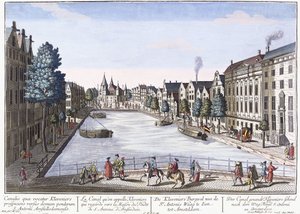Vue of Kleveniers Canal, Amsterdam, c.1740-1770 (grabado coloreado a mano)