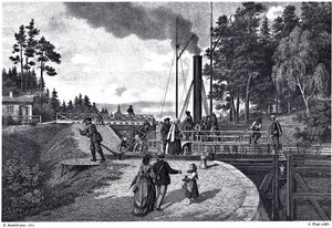 Vista de la esclusa de Juustila en Finlandia, 1873