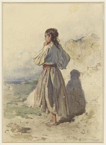 Mujer húngara, de pie, tres cuartos a la izquierda, vista desde atrás de August Xaver Carl von Pettenkofen