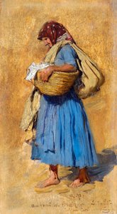 La mujer de un granjero sonándose la nariz - Pintura de August Ritter von Pettenkofen (1821-1889), óleo sobre madera (15,4x8,4 cm), hacia 1871-1874 - Leopold Museum, Viena (Austria) de August Xaver Karl von Pettenkofen